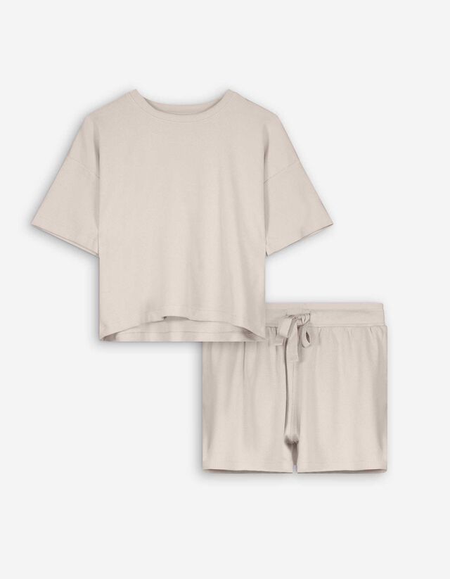 Pigiama completo (maglia + shorts) - Materiale strutturato - beige