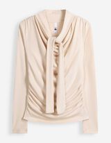 Langarmshirt - Schalkragen - Beige