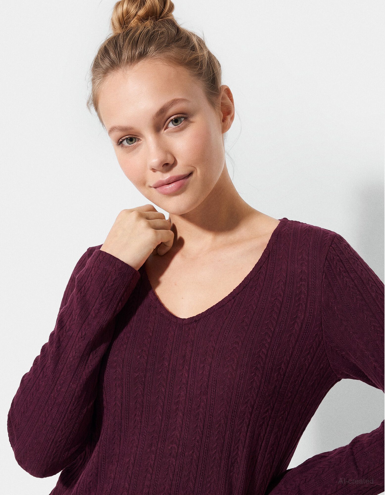 Langarmshirt - V-Ausschnitt - Lila