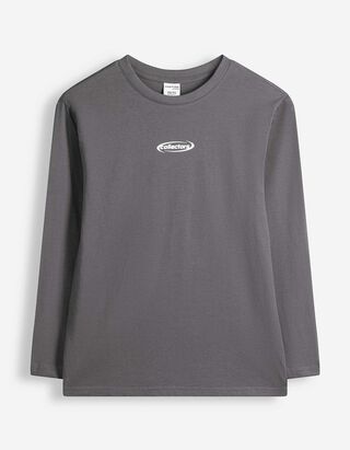 Langarmshirt - Frontprint - Dunkelgrau
