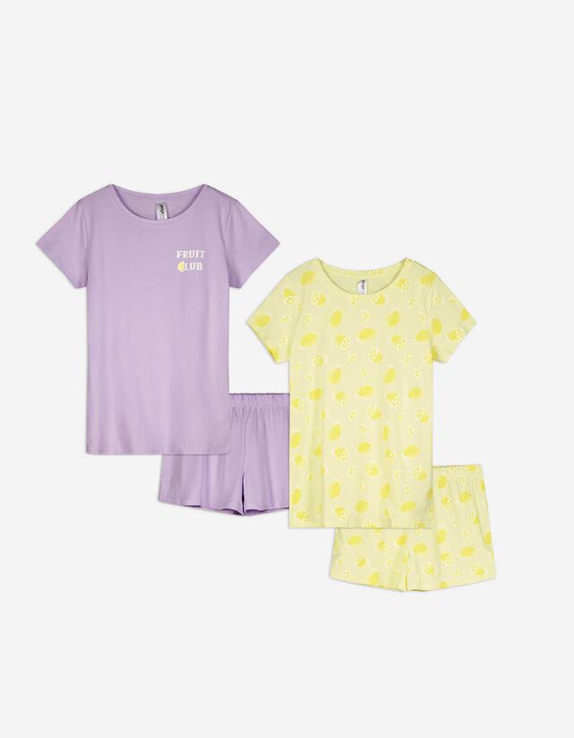 Pigiama completo (maglia + shorts) - Confezione doppia - giallo chiaro