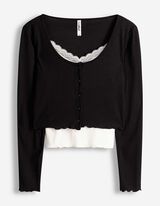 Langarmshirt - Double-Layer-Look - schwarz