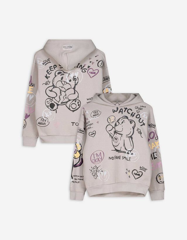 Hoodie - Print all-over - beige