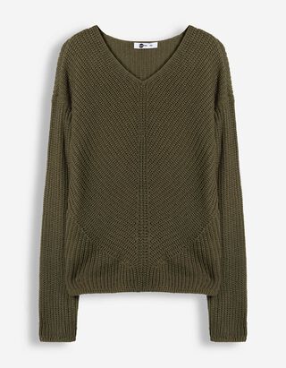 V-Ausschnitt - Khaki