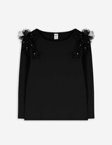 Tričko s dlhými rukávmi - Jednofarebný - cierna