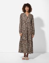 Rochie în linie A - Animal print - Alb