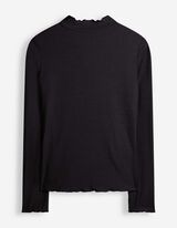 Langarmshirt - Rippenstruktur - Schwarz