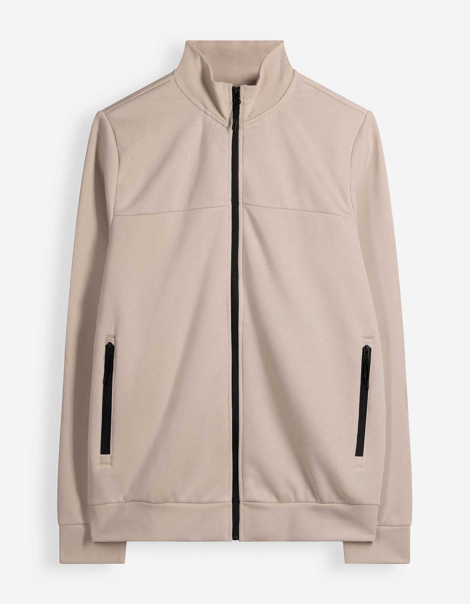 Strickjacke - Stehkragen - Beige