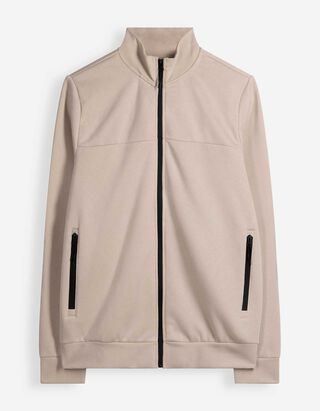 Strickjacke - Stehkragen - Beige