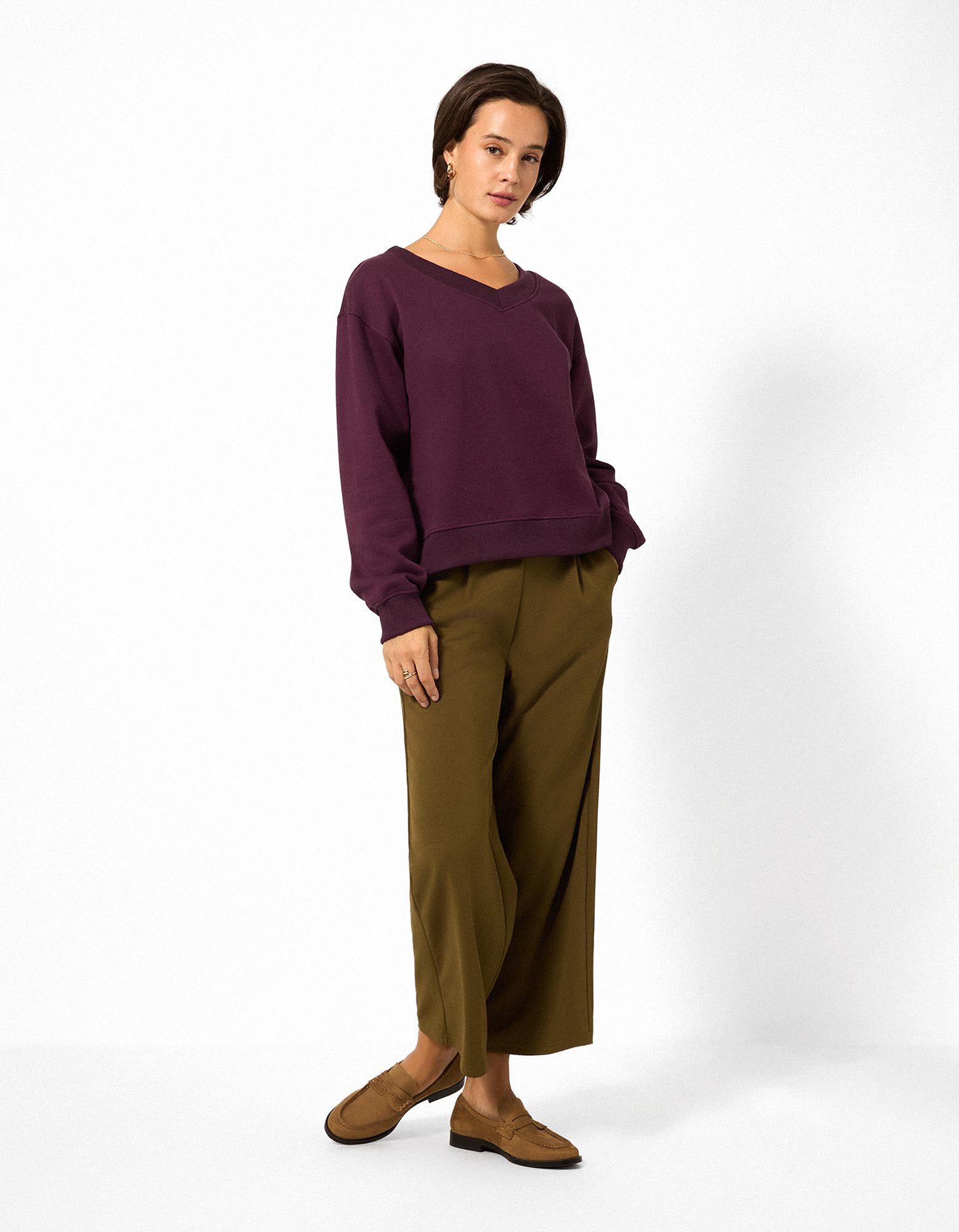 Sweatshirt - V-Ausschnitt - Lila
