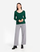 Langarmshirt - Rippstrick - dunkelgr&uuml;n