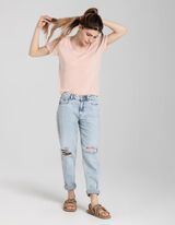 Majica kratkih rukava - Mje&scaron;avina lana - ruzicasta