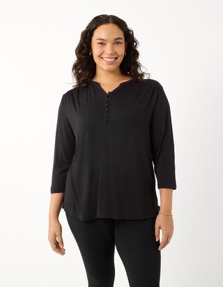 Blusenshirt - Viskose-Mix - Schwarz