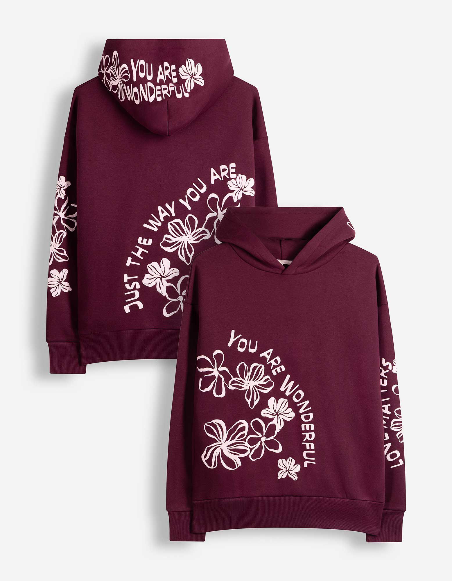 Hoodie - Print - Dunkelrot