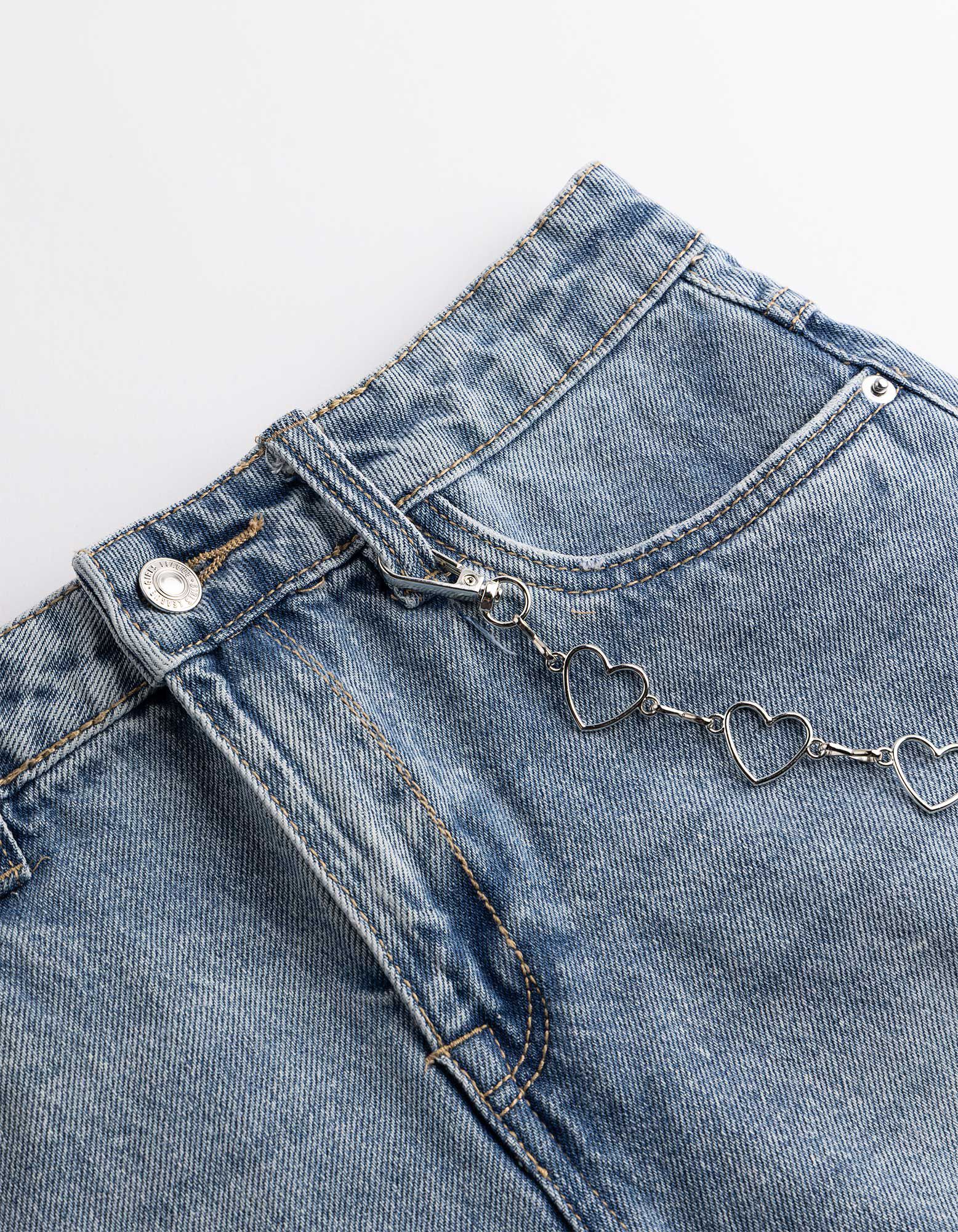 Short en jean - D&eacute;tail de cha&icirc;ne - Bleu