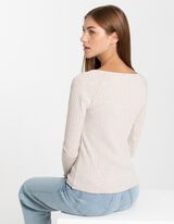 T-shirt &agrave; manches longues - Viscose m&eacute;lang&eacute;e - Beige