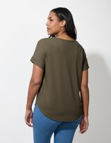 Majica - V-izrez - tamno-zelena