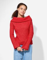 Pletený sveter - Výstrih Carmen - cervena