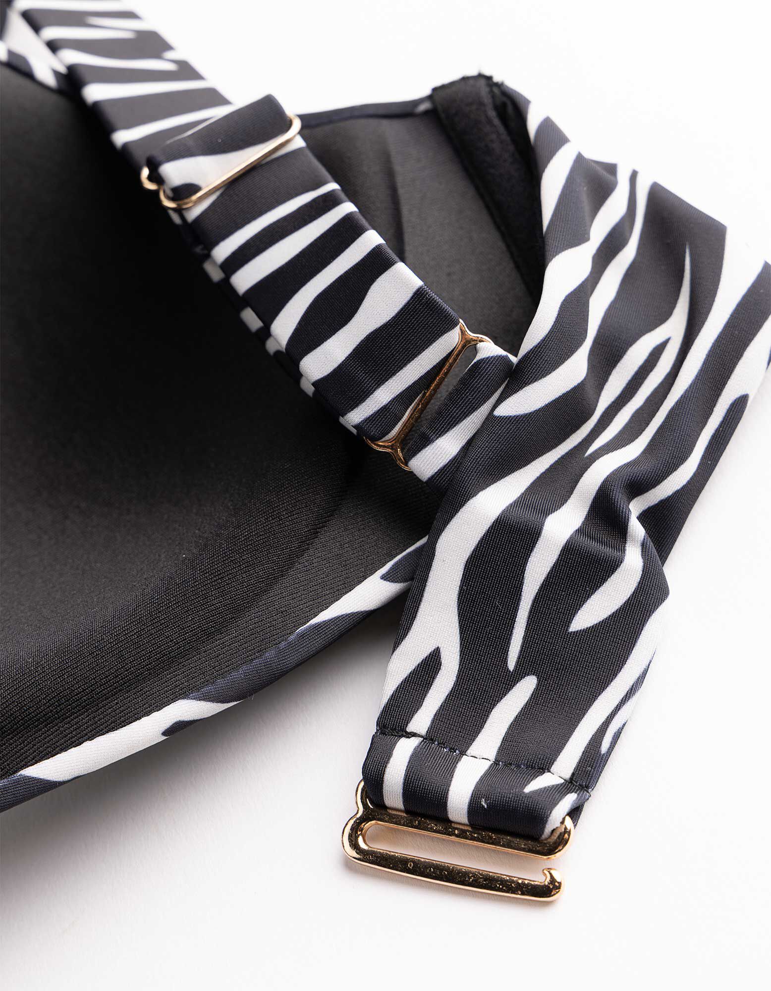 Haut de bikini - motif z&egrave;bre - noir