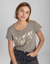 Tricou - Imprimeu sclipici - Verde inchis