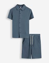 Ensemble chemise et short - Mousseline - Bleu