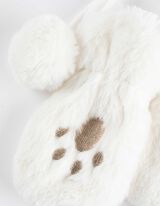 Pălărie și mănuși Set - Pluș - Alb