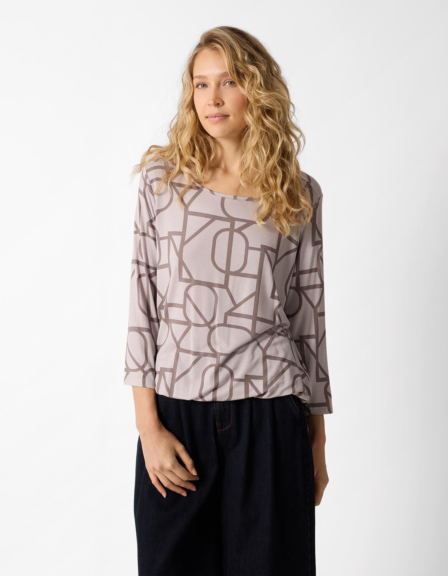 Langarmshirt - Allover-Print - Beige