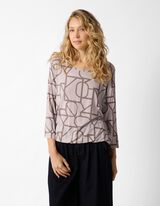 Langarmshirt - Allover-Print - Beige