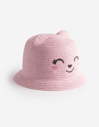 Strohhut - Stickereien - rosa