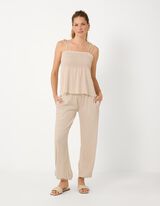 Top - Crinkle-Optik - Beige