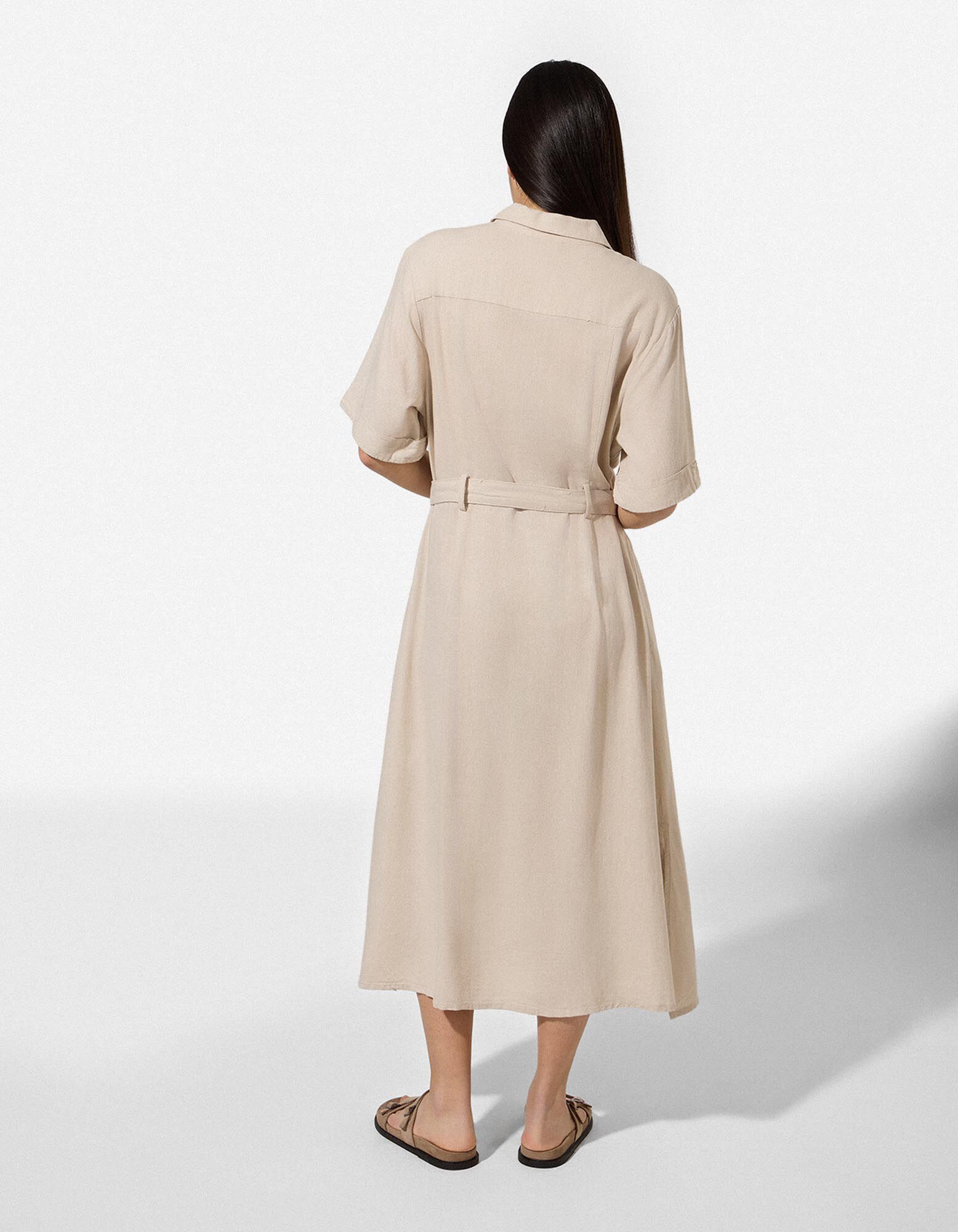 Kleid - Leinen-Optik - Beige