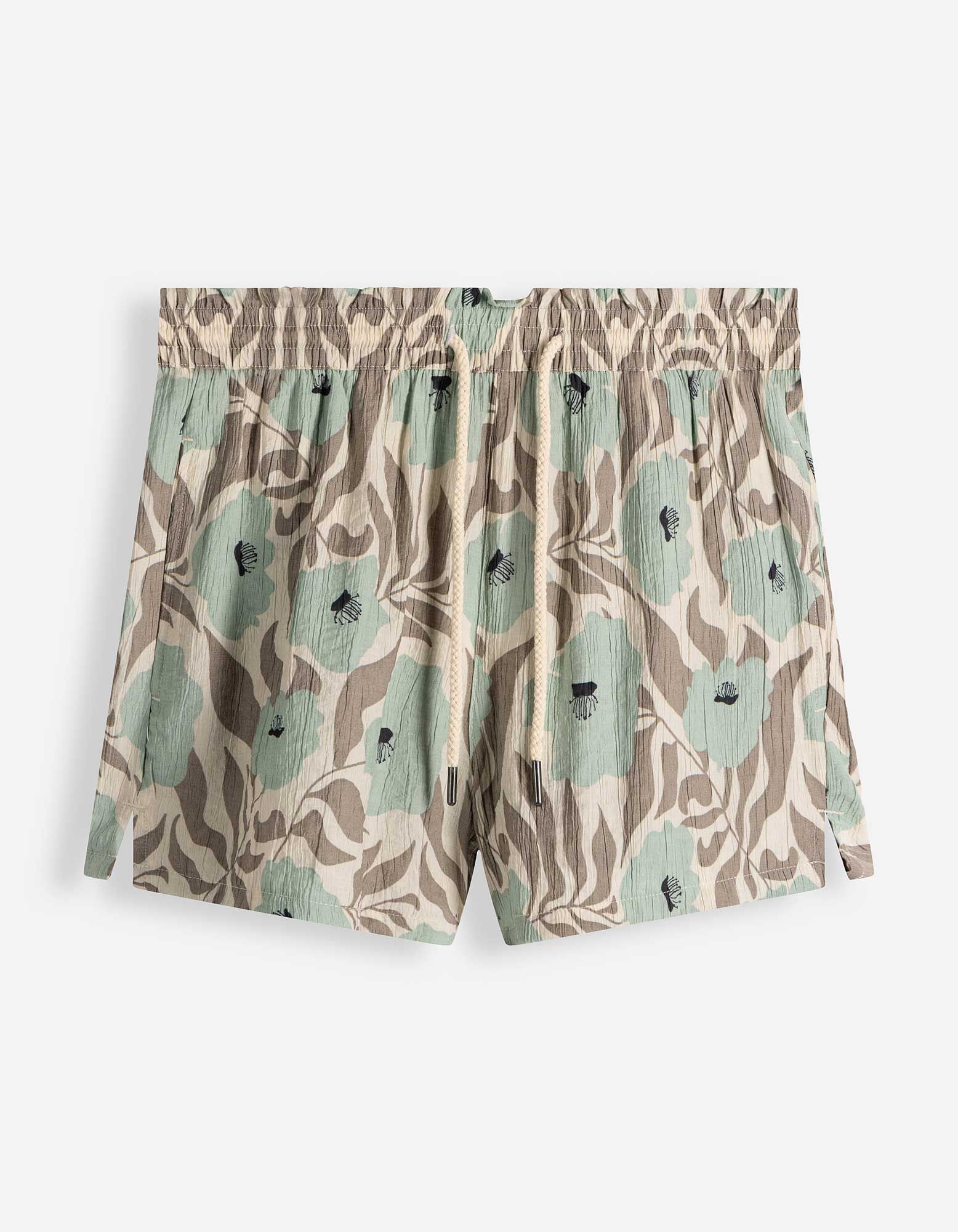 Shorts - Florales Muster - Gr&uuml;n
