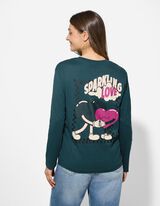 Longsleeve - Print op rug - turkoois