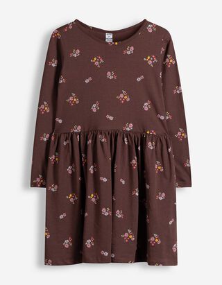 Kleid - Allover-Print - Braun