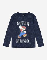 Tričko s dlh&yacute;mi ruk&aacute;vmi - Super Mario - tmavomodra