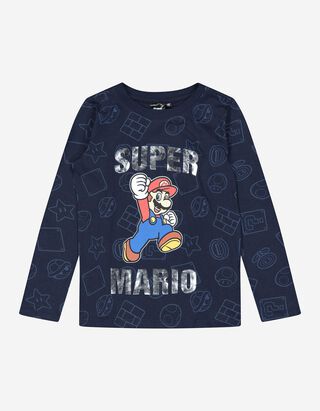 Tričko s dlh&yacute;mi ruk&aacute;vmi - Super Mario - tmavomodra