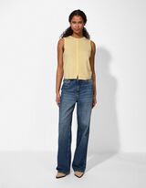 Dzianinowy top - listwa z guzikami - jasny zolty