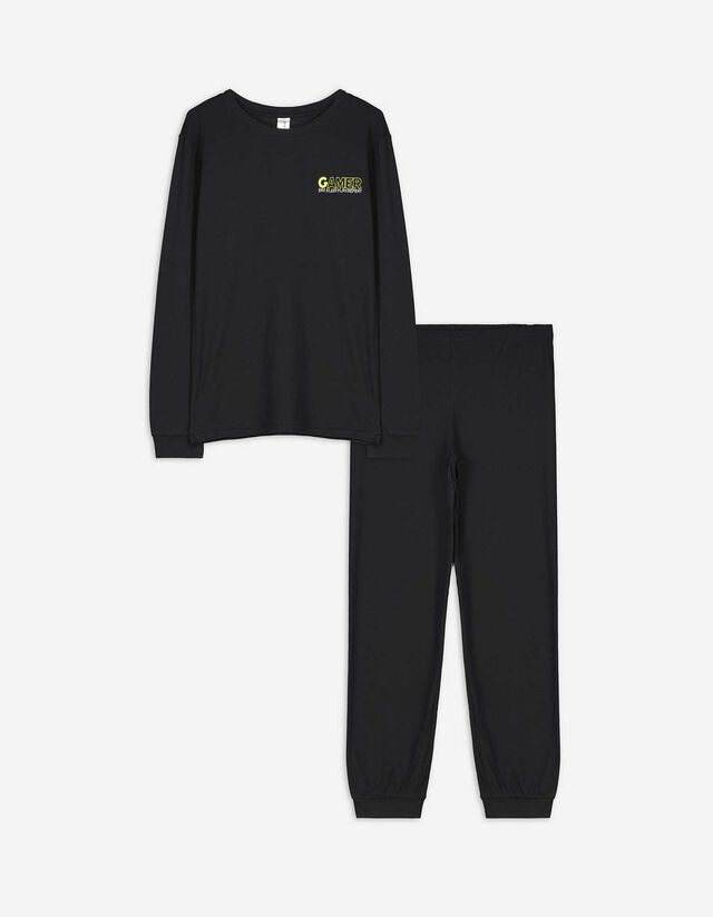 Pyjama Set aus Langarmshirt und Hose  - Rückenprint - schwarz
