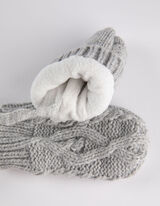 Set cappello e guanti - maglia a cavo - grigio chiaro