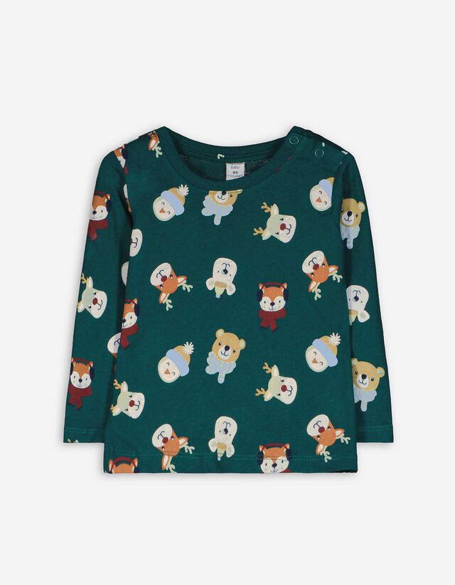 Longsleeve - Print all-over - donkergroen