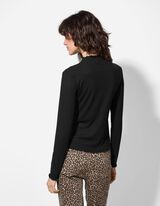 Marškinėliai ilgomis rankovėmis - Mezginys stulpeliu - juodas