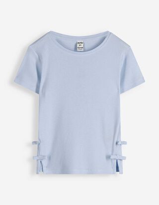 T-shirt - Geappliqueerd strikje - lichtblauw