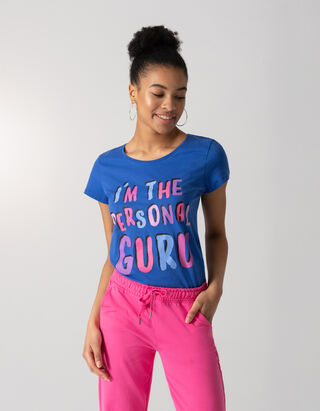 T-shirt - Message imprim&eacute; - Bleu fonc&eacute;