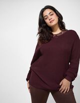 Pulovr - Krajková aplikace - tm. lila