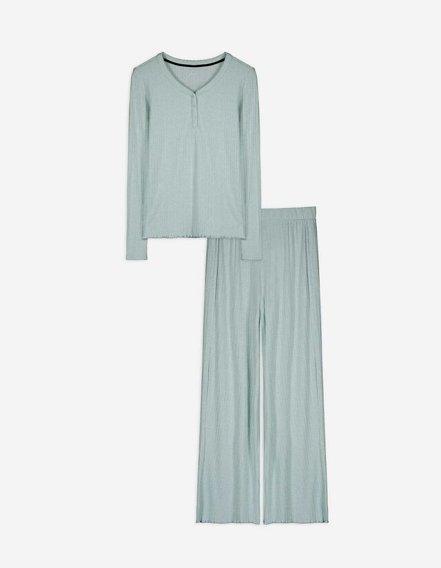 Set pijama alcătuit din bluză și pantaloni - Material structurat - Verde deschis