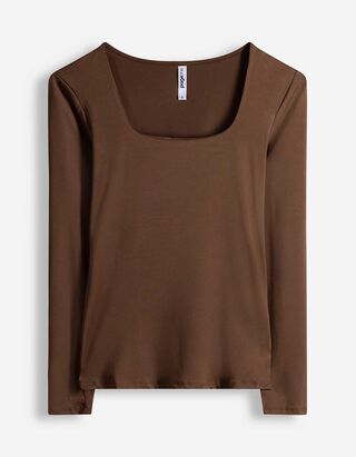 Langarmshirt - Slim Fit - braun