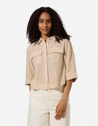 Hemdbluse - Streifen - Beige