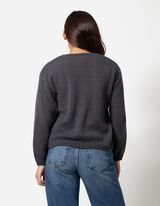 Strickpullover - V-Ausschnitt - grau