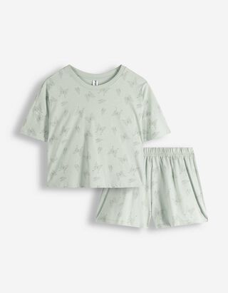 Pigiama completo (maglia + shorts) - Motivo allover - verde chiaro