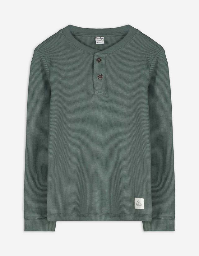 Langarmshirt - Henley-Ausschnitt - grün